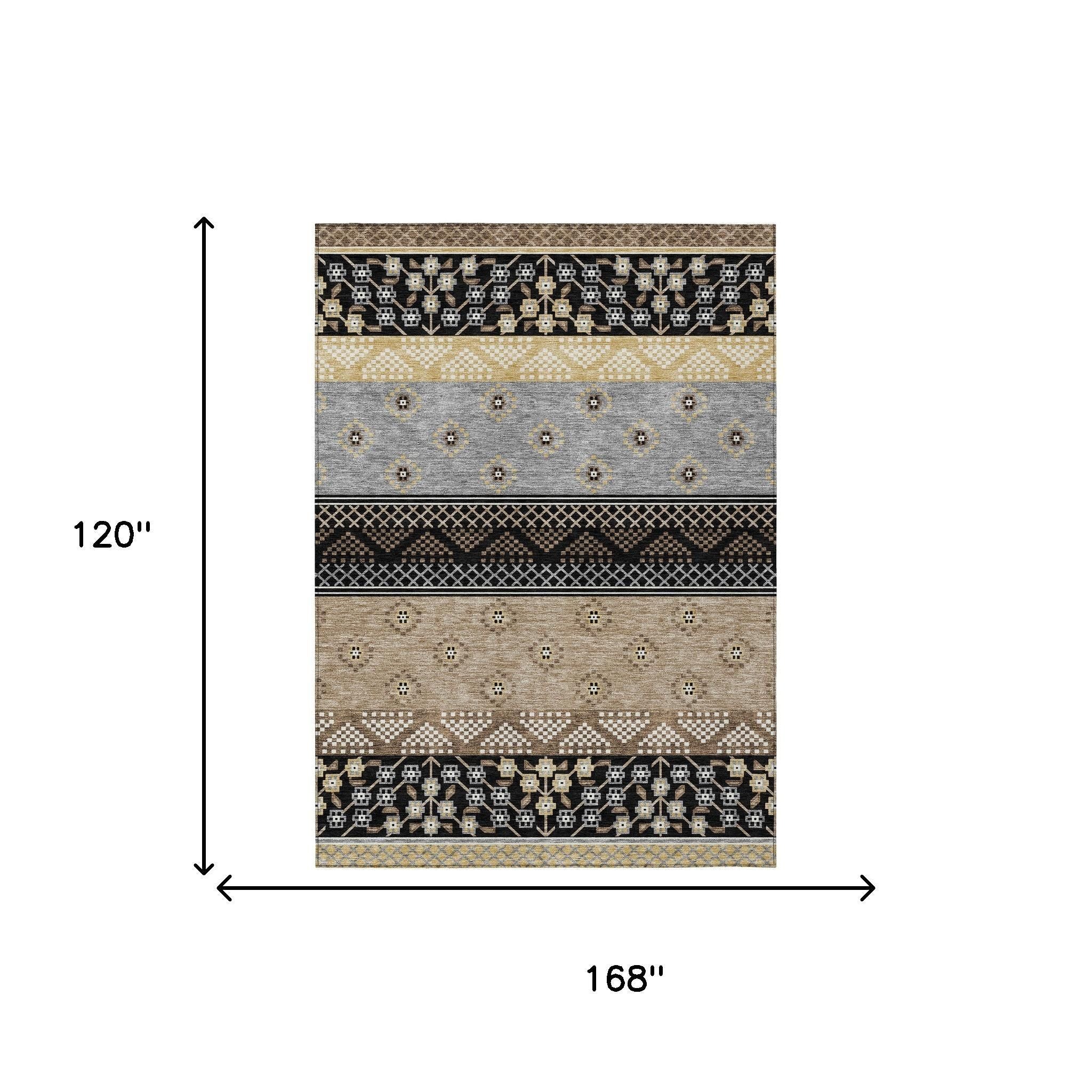 10' X 14' Black And Beige Striped Washable Indoor Outdoor Area Rug Homeroots Outdoor