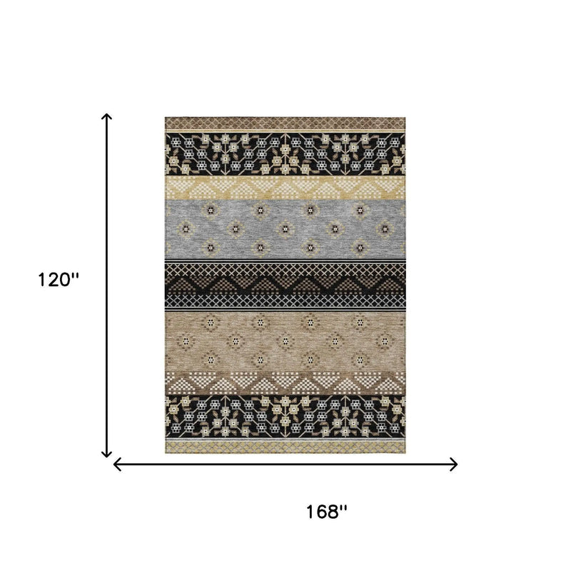 10' X 14' Black And Beige Striped Washable Indoor Outdoor Area Rug Homeroots Outdoor