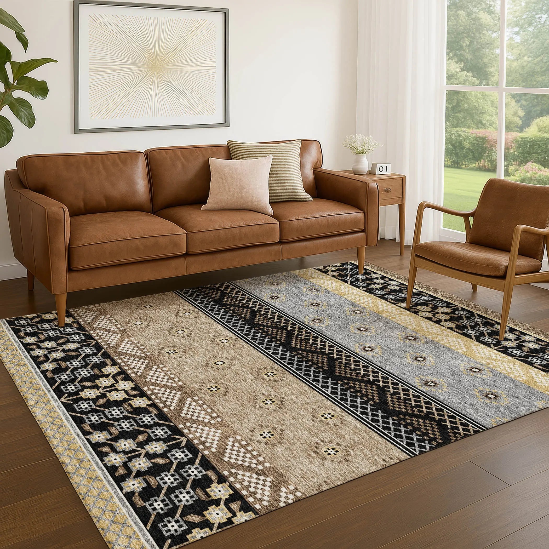 10' X 14' Black And Beige Striped Washable Indoor Outdoor Area Rug Homeroots Outdoor