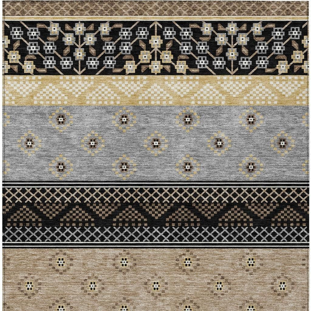 10' X 14' Black And Beige Striped Washable Indoor Outdoor Area Rug Homeroots Outdoor