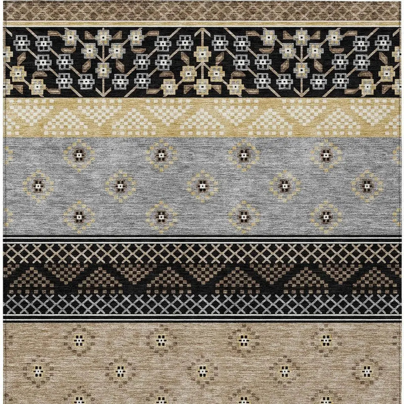 10' X 14' Black And Beige Striped Washable Indoor Outdoor Area Rug Homeroots Outdoor