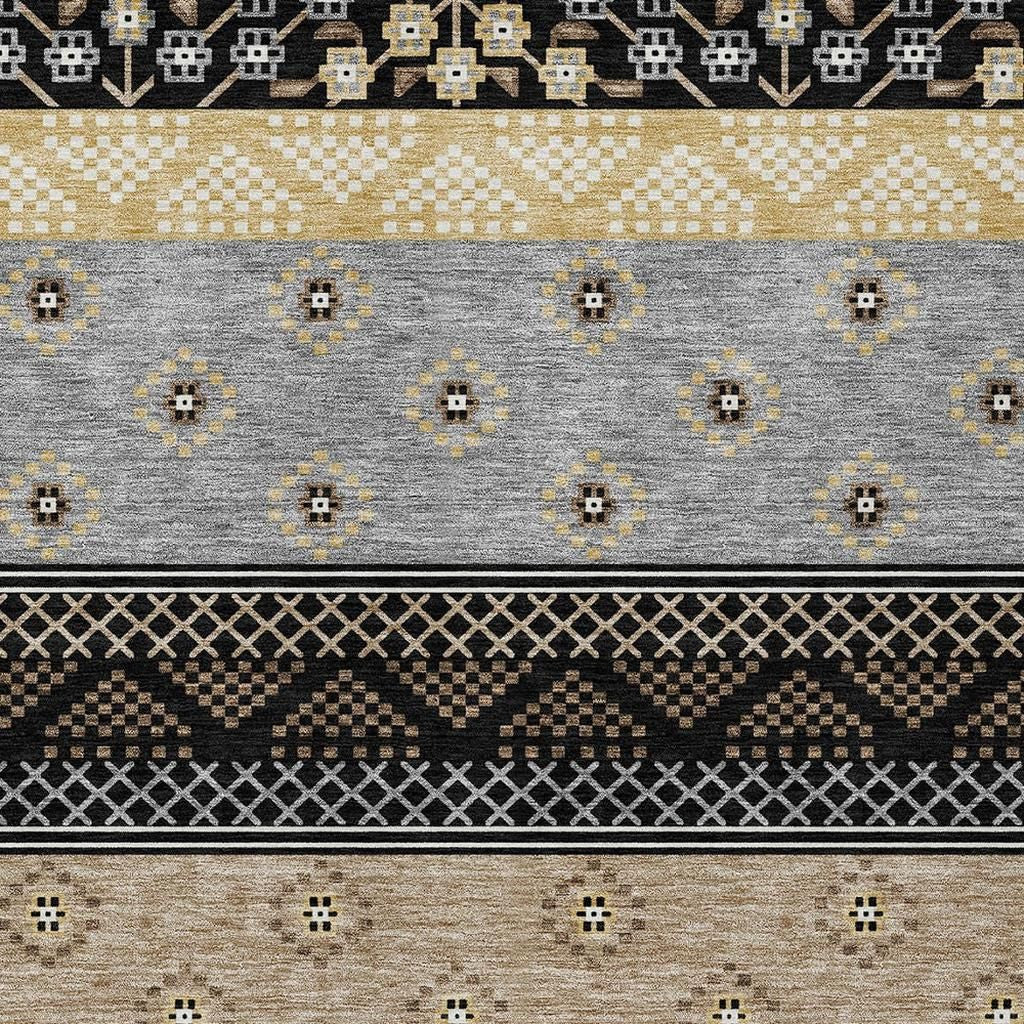 10' X 14' Black And Beige Striped Washable Indoor Outdoor Area Rug Homeroots Outdoor