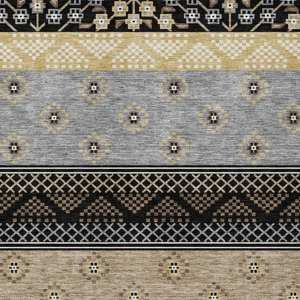 10' X 14' Black And Beige Striped Washable Indoor Outdoor Area Rug Homeroots Outdoor