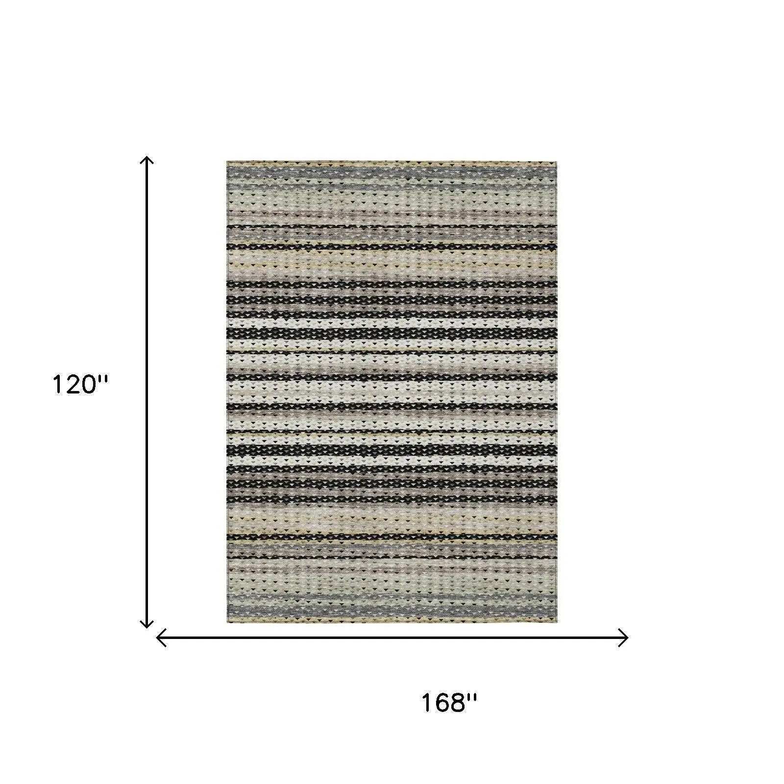 10' X 14' Black And Beige Striped Washable Indoor Outdoor Area Rug Homeroots Outdoor