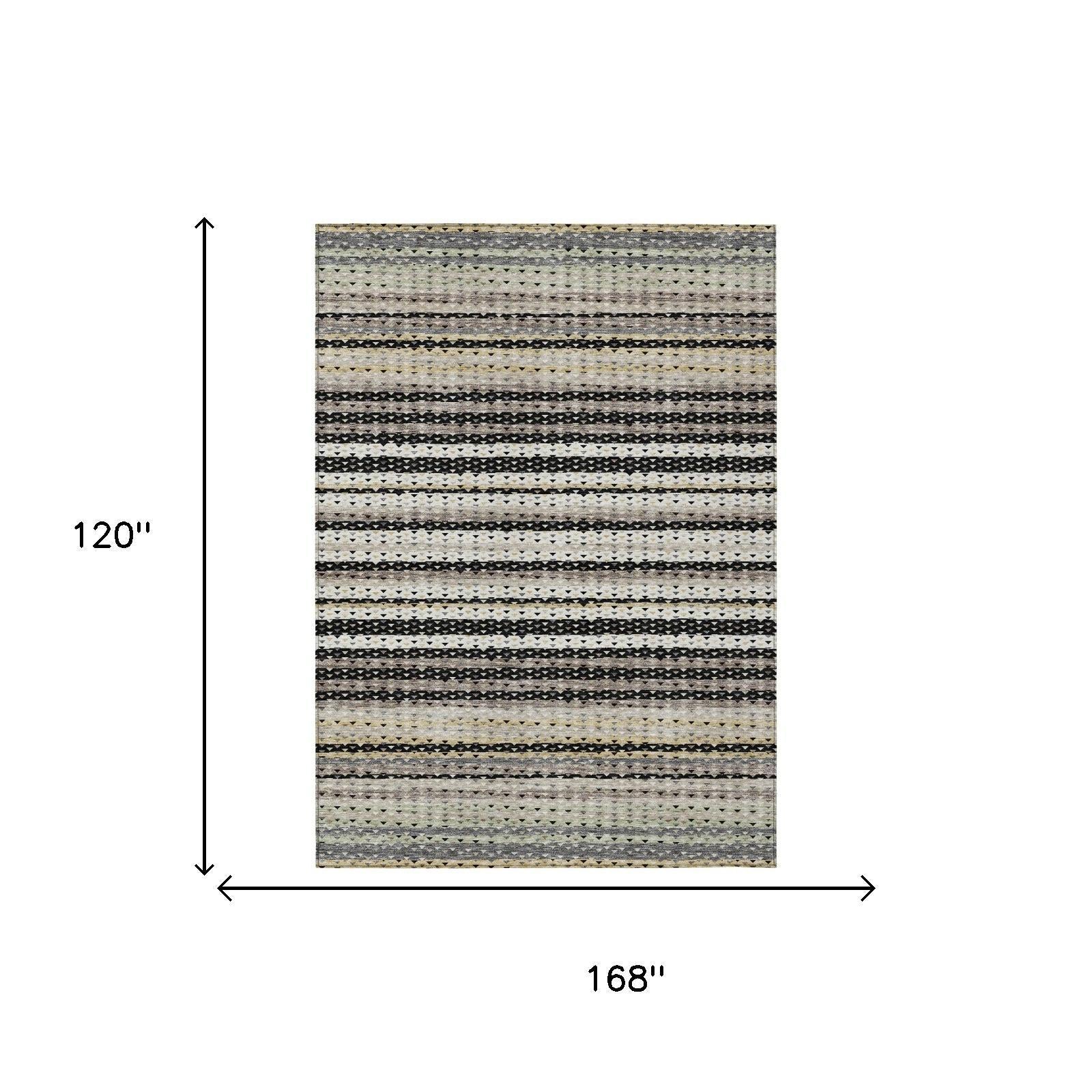 10' X 14' Black And Beige Striped Washable Indoor Outdoor Area Rug Homeroots Outdoor