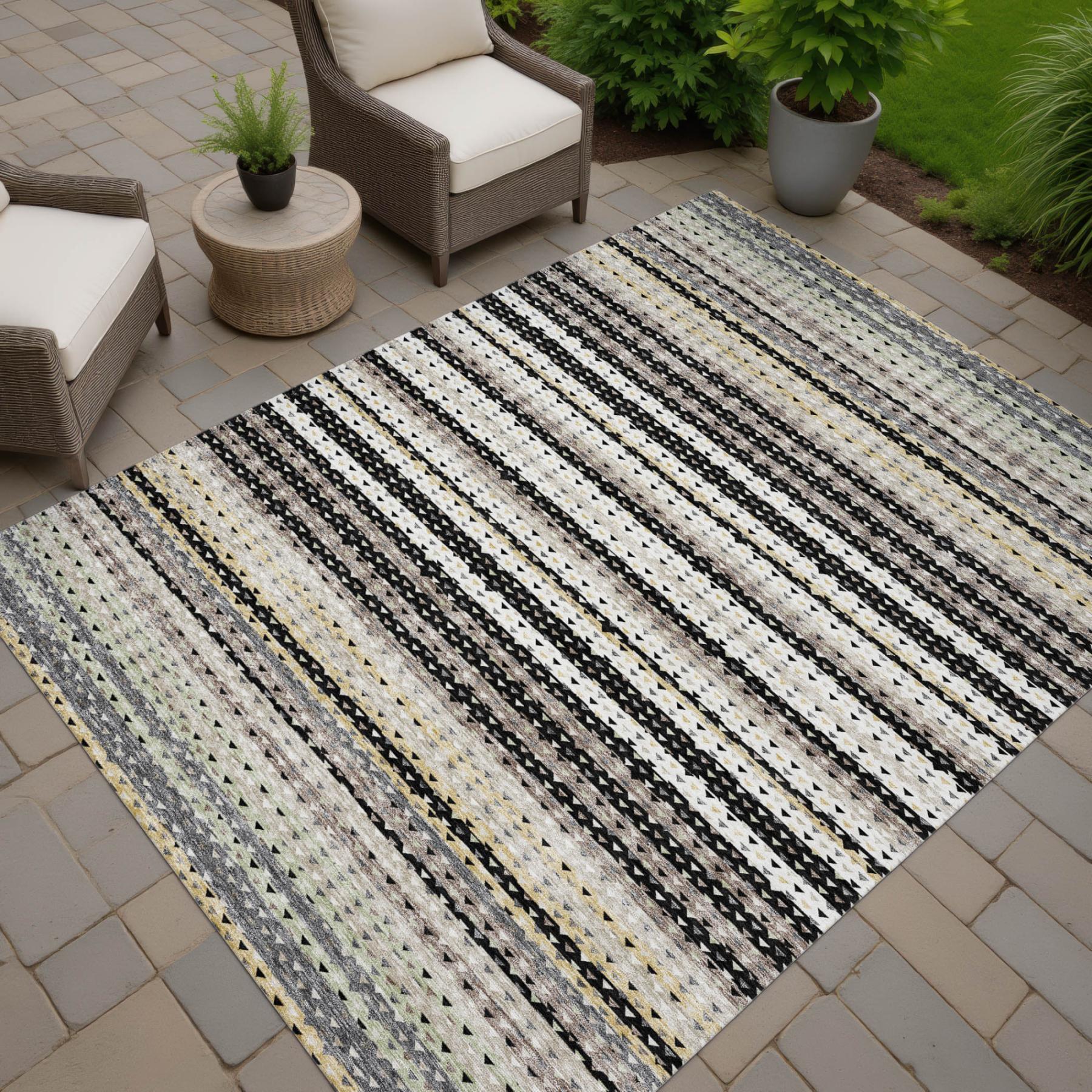 10' X 14' Black And Beige Striped Washable Indoor Outdoor Area Rug Homeroots Outdoor