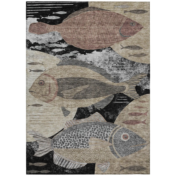 10' X 14' Black And Beige Tropical Fish Washable Indoor Outdoor Area Rug Homeroots Outdoor