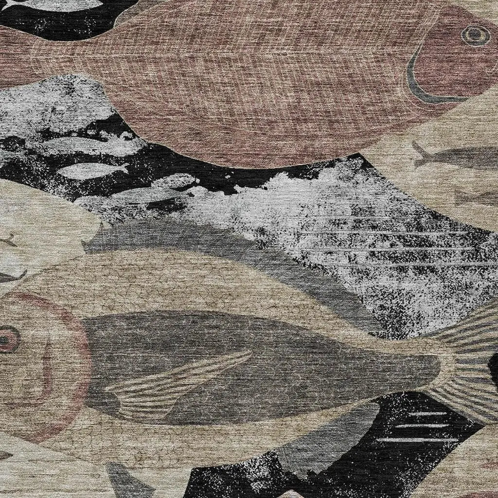 10' X 14' Black And Beige Tropical Fish Washable Indoor Outdoor Area Rug Homeroots Outdoor