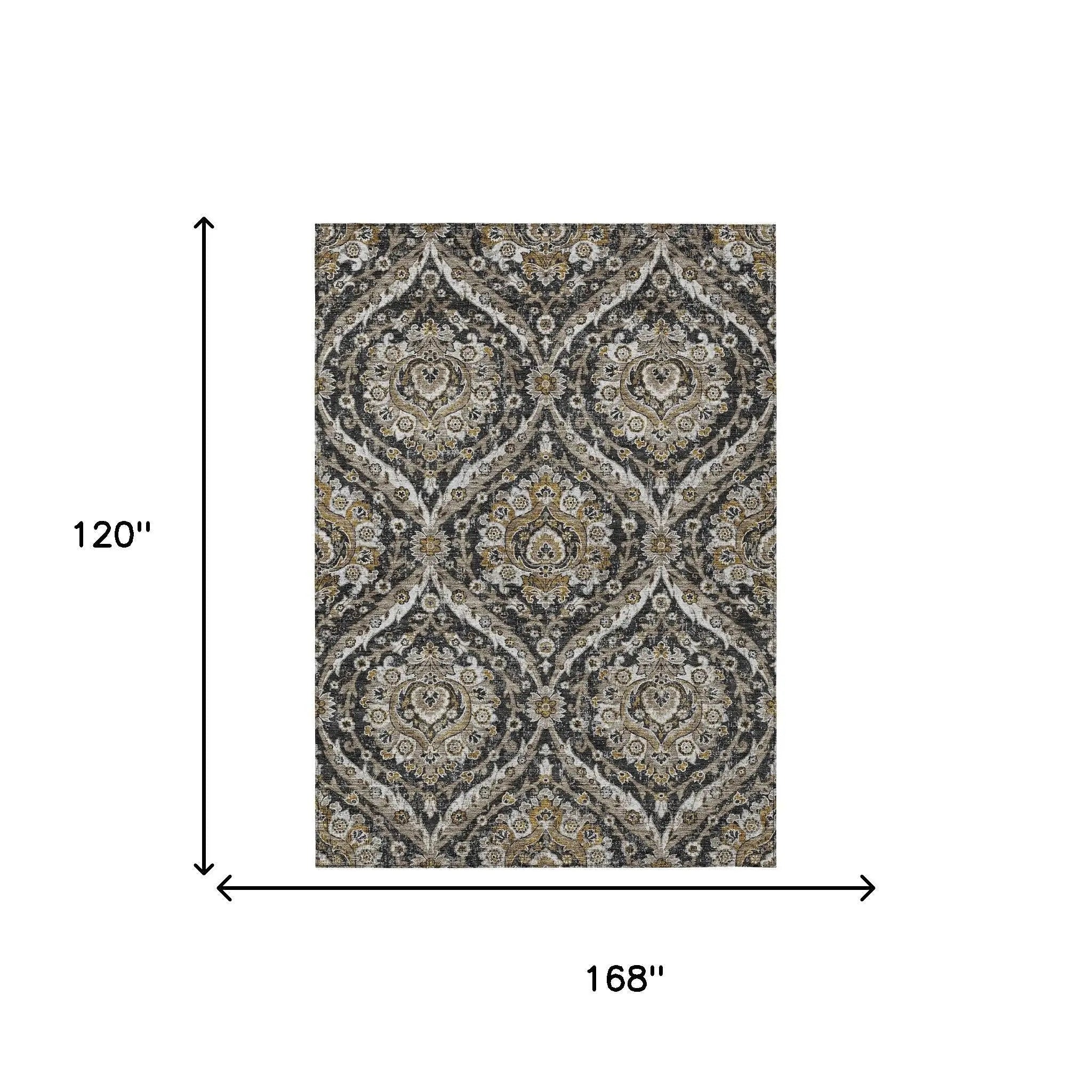 10' X 14' Black And Blue Floral Washable Indoor Outdoor Area Rug Homeroots Outdoor