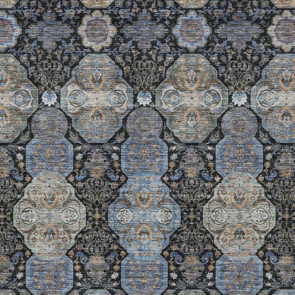 10' X 14' Black And Blue Floral Washable Indoor Outdoor Area Rug Homeroots Outdoor