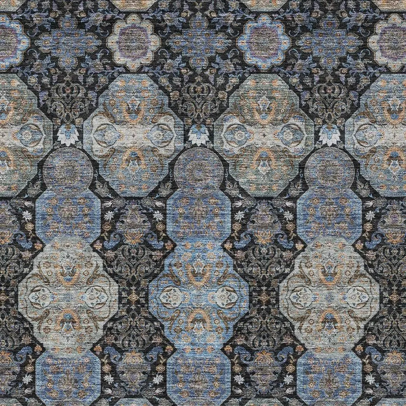 10' X 14' Black And Blue Floral Washable Indoor Outdoor Area Rug Homeroots Outdoor
