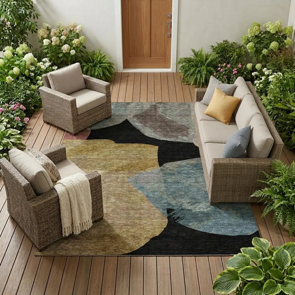 10' X 14' Black And Brown Abstract Washable Indoor Outdoor Area Rug Homeroots Outdoor