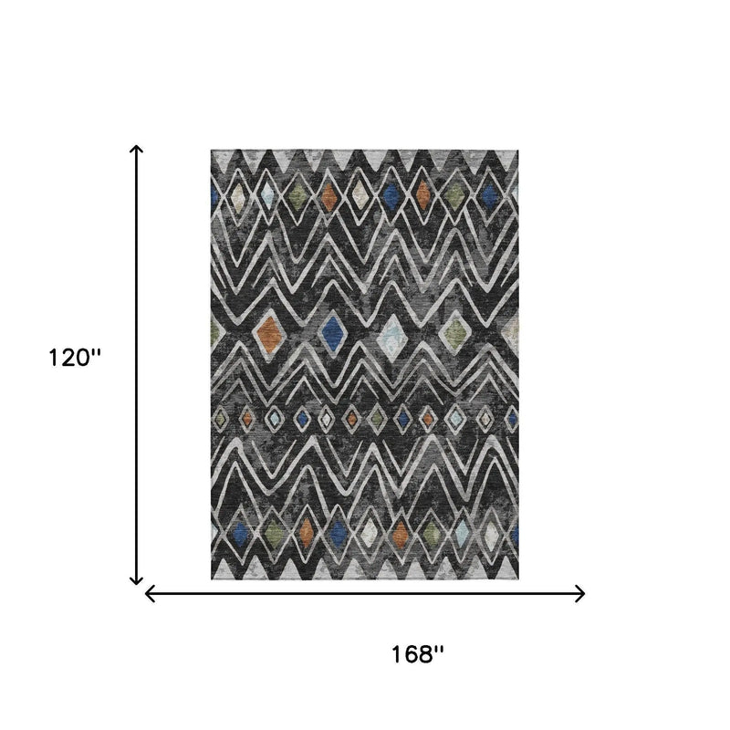 10' X 14' Black And Brown Geometric Washable Indoor Outdoor Area Rug Homeroots Outdoor