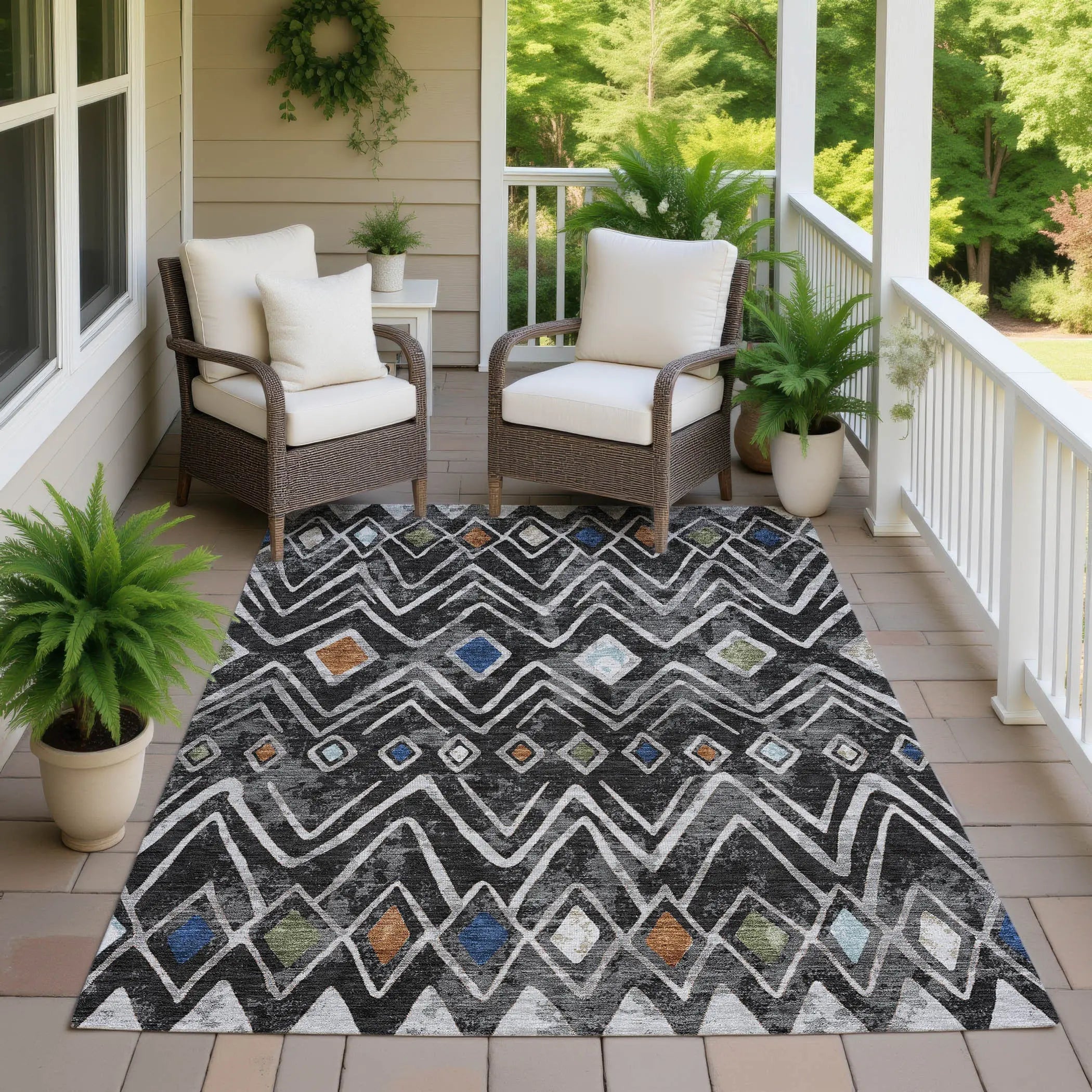 10' X 14' Black And Brown Geometric Washable Indoor Outdoor Area Rug Homeroots Outdoor
