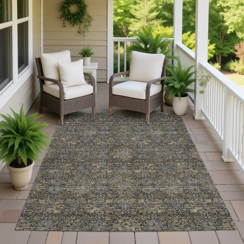 10' X 14' Black And Brown Oriental Washable Indoor Outdoor Area Rug Homeroots Outdoor