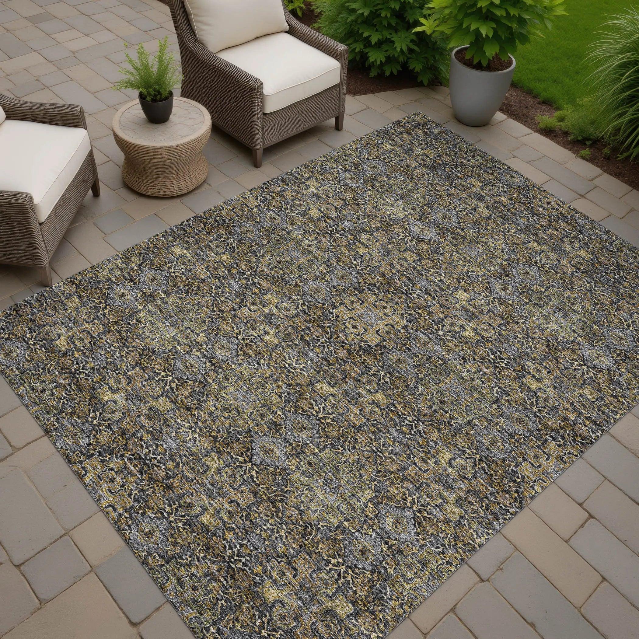 10' X 14' Black And Brown Oriental Washable Indoor Outdoor Area Rug Homeroots Outdoor