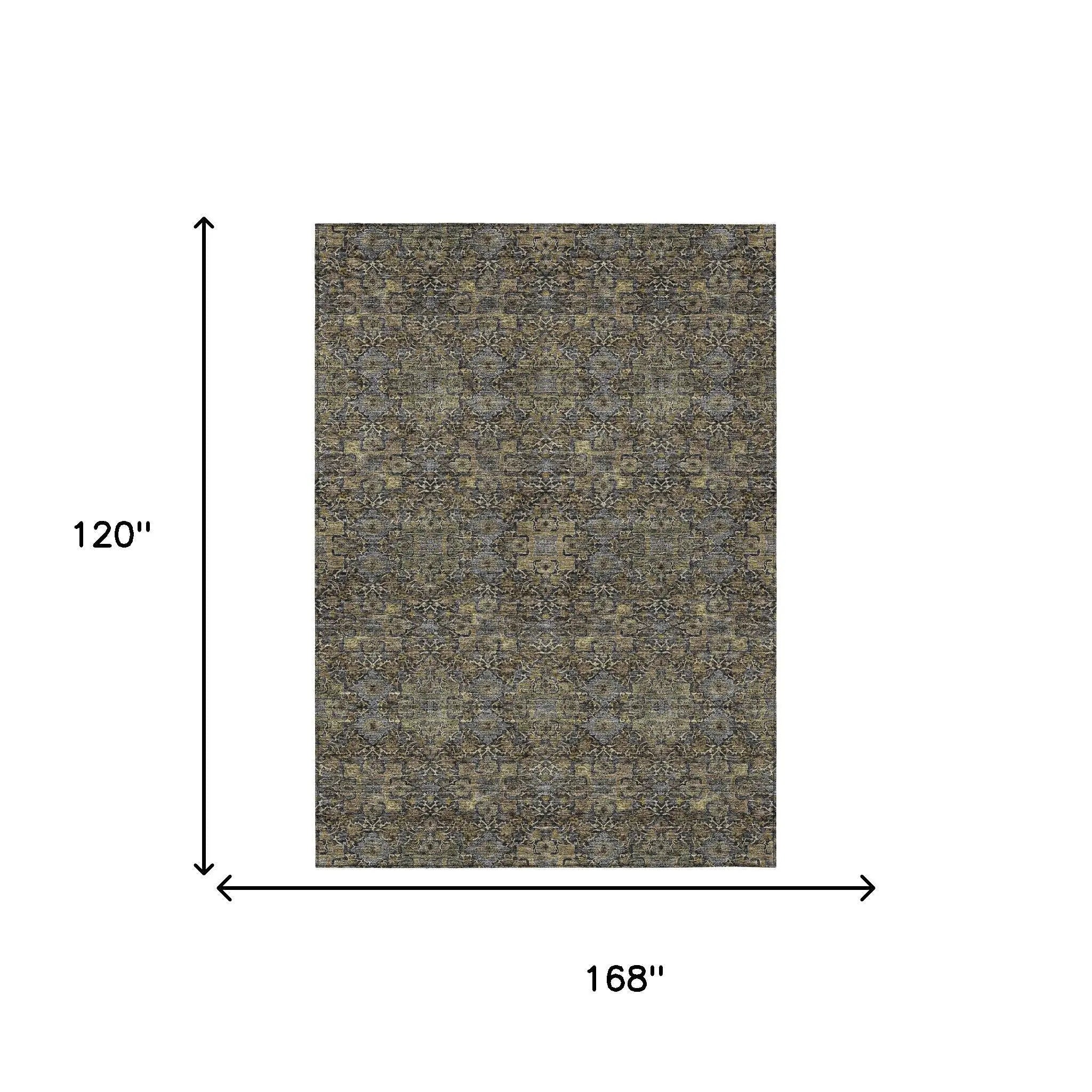 10' X 14' Black And Brown Oriental Washable Indoor Outdoor Area Rug Homeroots Outdoor
