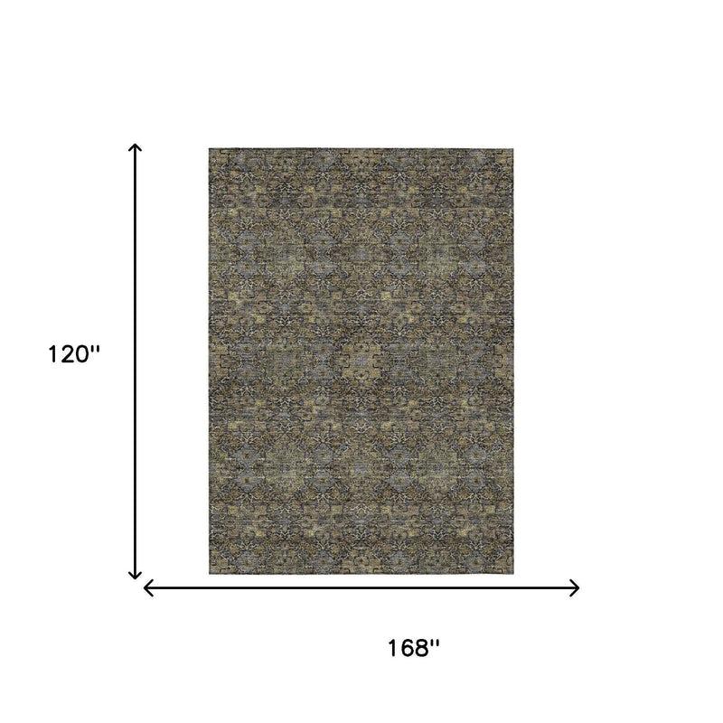 10' X 14' Black And Brown Oriental Washable Indoor Outdoor Area Rug Homeroots Outdoor