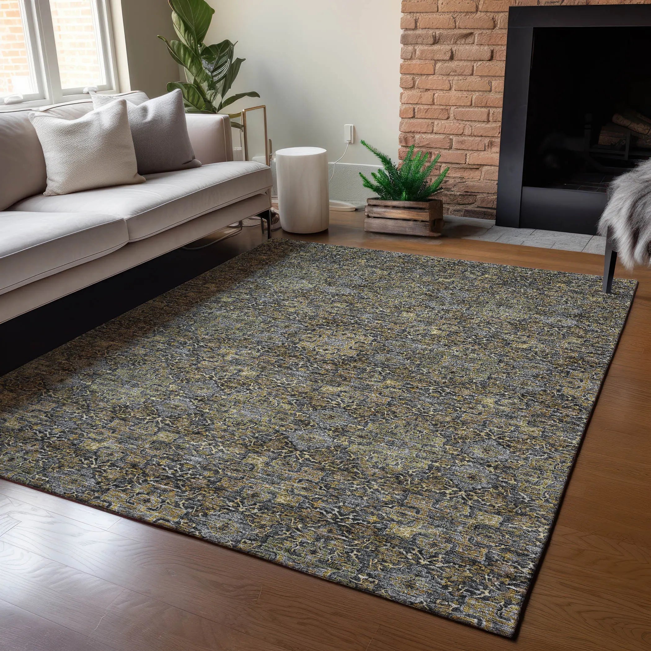 10' X 14' Black And Brown Oriental Washable Indoor Outdoor Area Rug Homeroots Outdoor