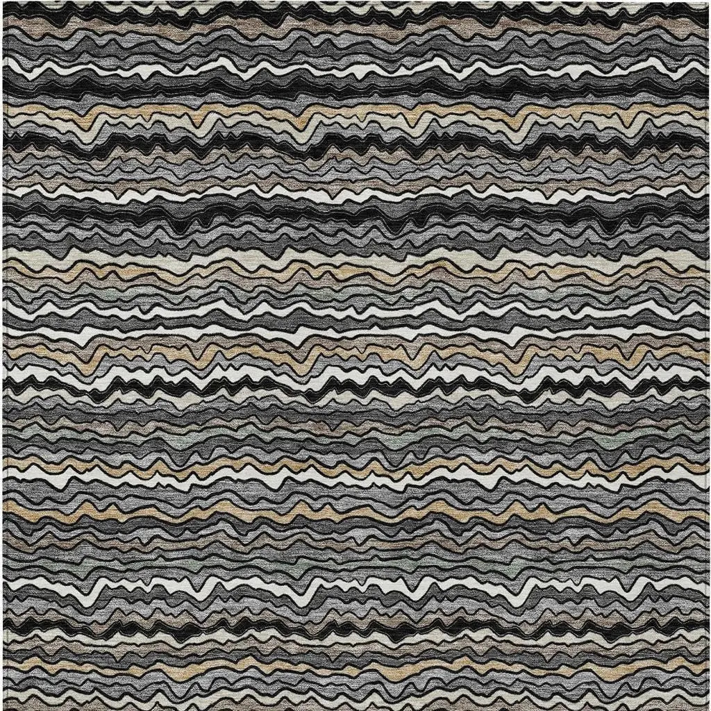 10' X 14' Black And Brown Striped Washable Indoor Outdoor Area Rug Homeroots Outdoor
