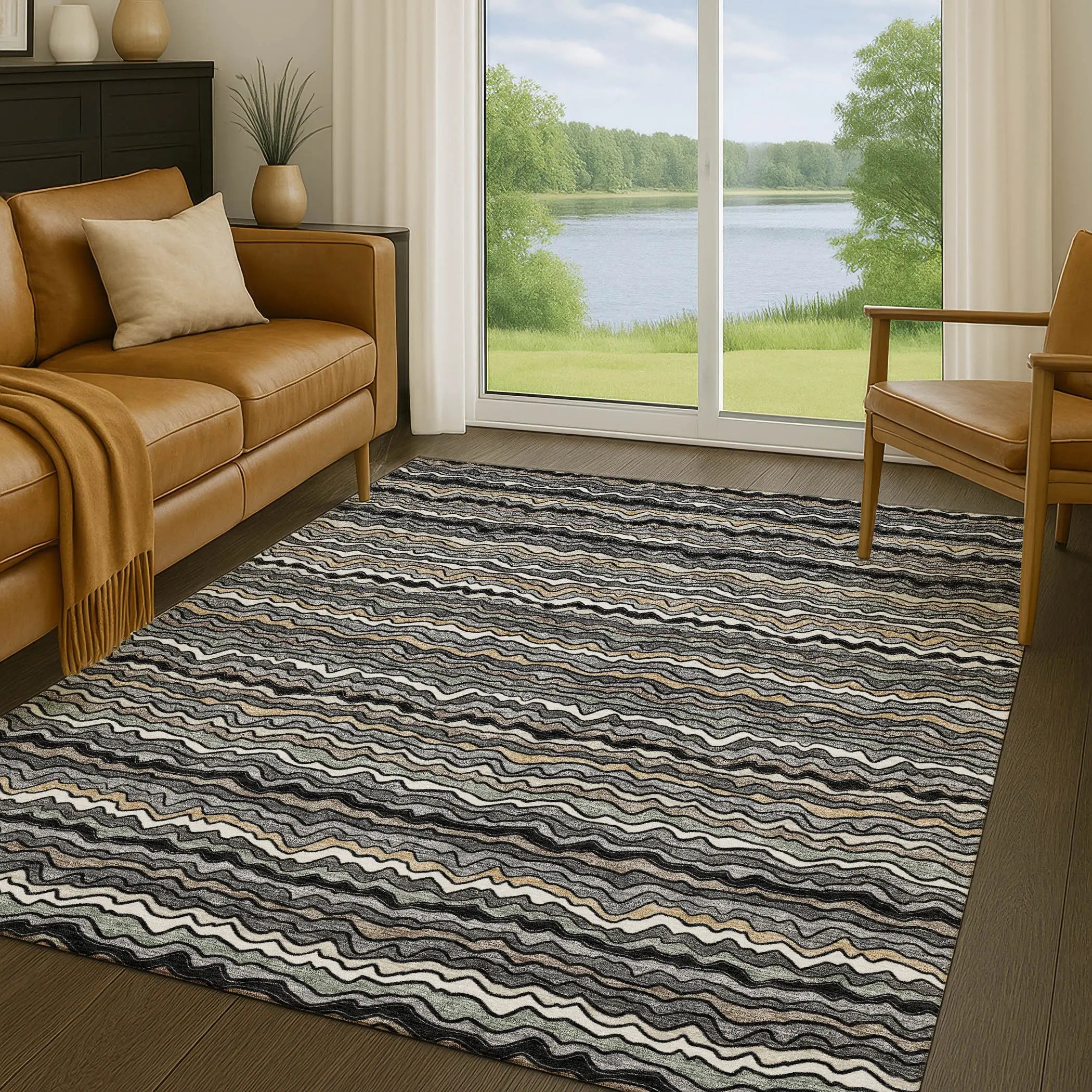 10' X 14' Black And Brown Striped Washable Indoor Outdoor Area Rug Homeroots Outdoor