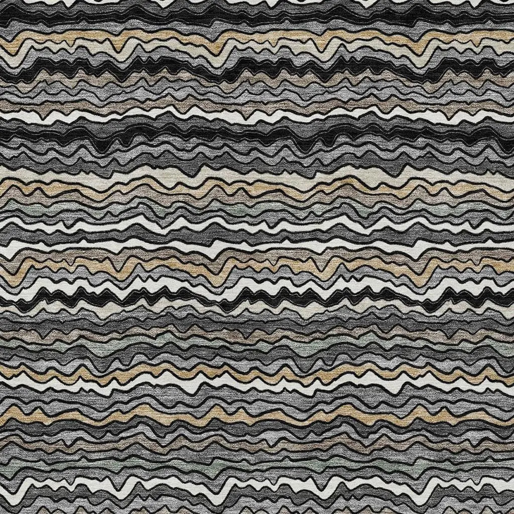 10' X 14' Black And Brown Striped Washable Indoor Outdoor Area Rug Homeroots Outdoor