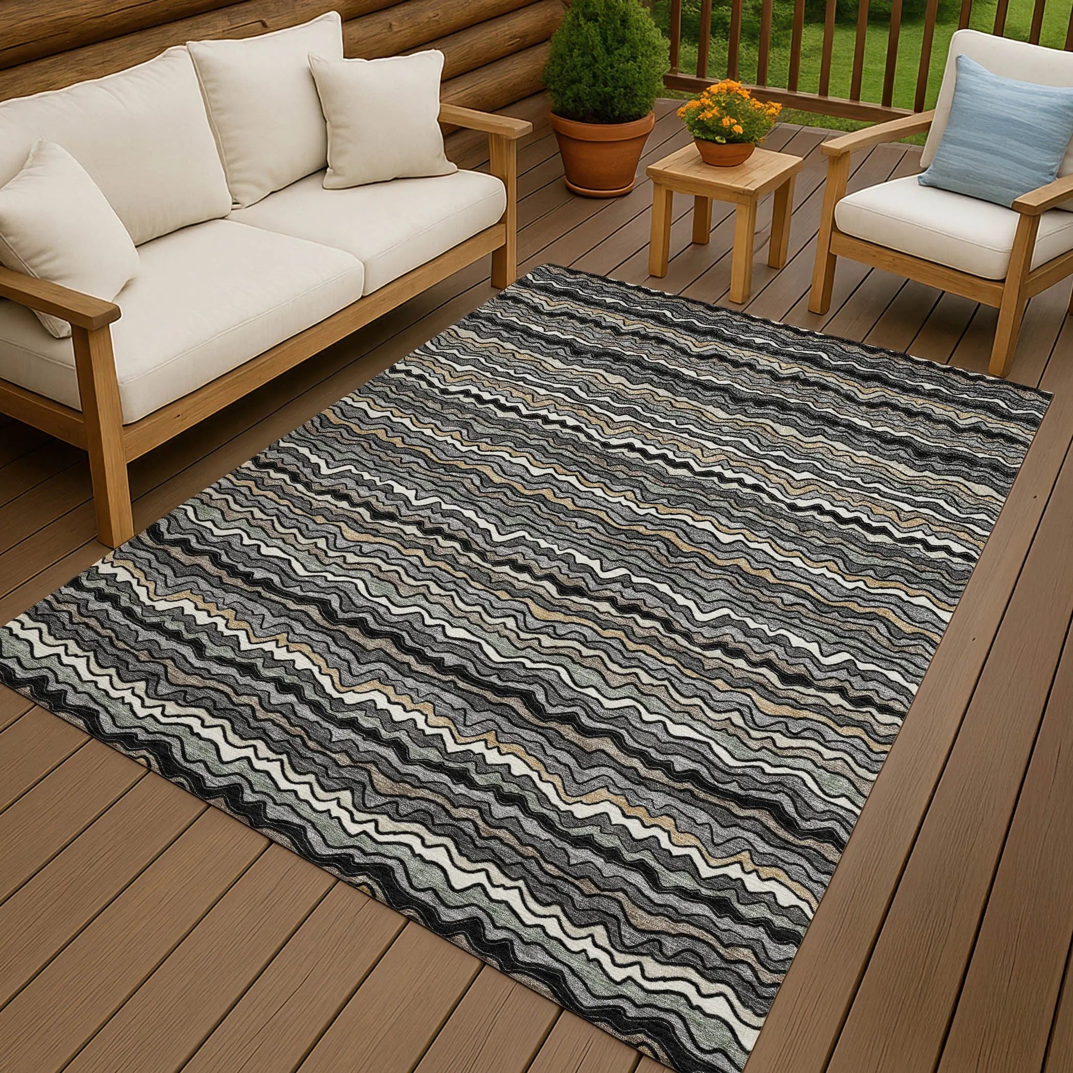10' X 14' Black And Brown Striped Washable Indoor Outdoor Area Rug Homeroots Outdoor