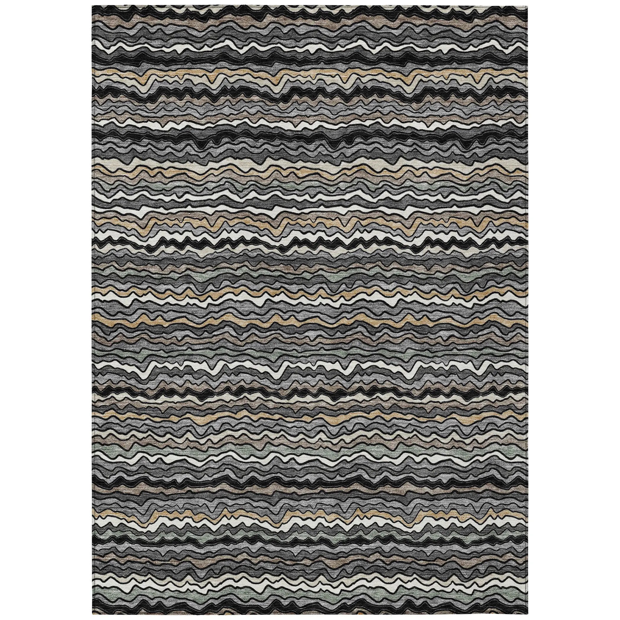 10' X 14' Black And Brown Striped Washable Indoor Outdoor Area Rug Homeroots Outdoor