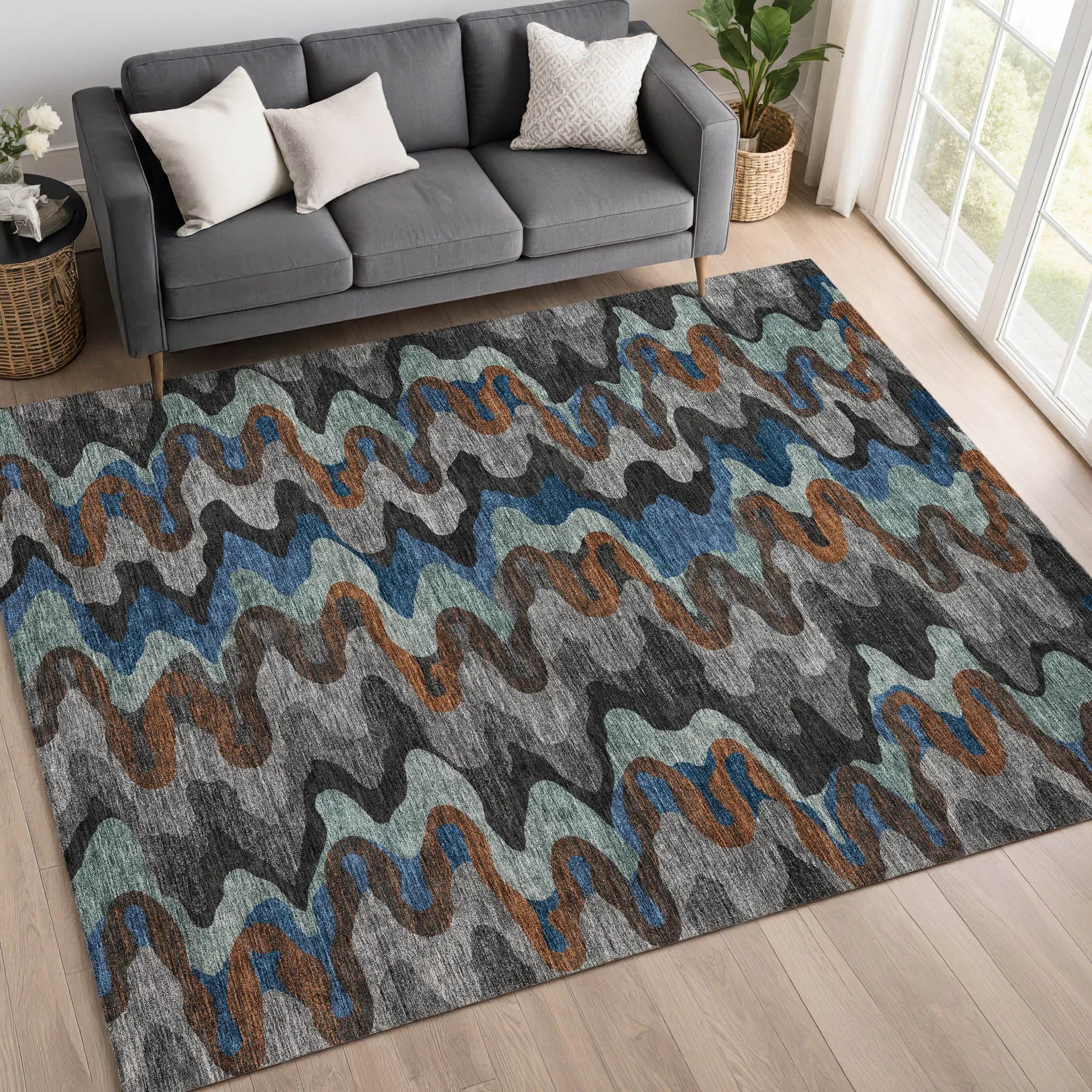 10' X 14' Black And Charcoal Abstract Washable Indoor Outdoor Area Rug Homeroots Outdoor