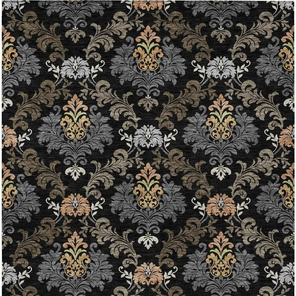 10' X 14' Black And Charcoal Damask Washable Indoor Outdoor Area Rug Homeroots Outdoor