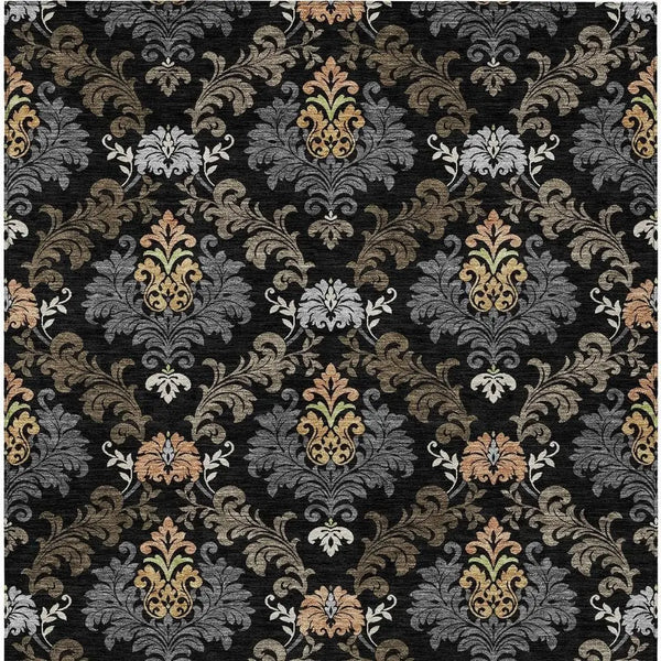 10' X 14' Black And Charcoal Damask Washable Indoor Outdoor Area Rug Homeroots Outdoor