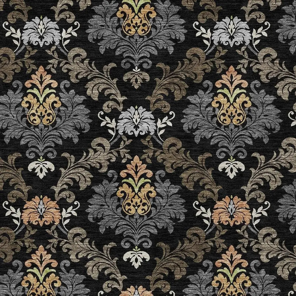 10' X 14' Black And Charcoal Damask Washable Indoor Outdoor Area Rug Homeroots Outdoor