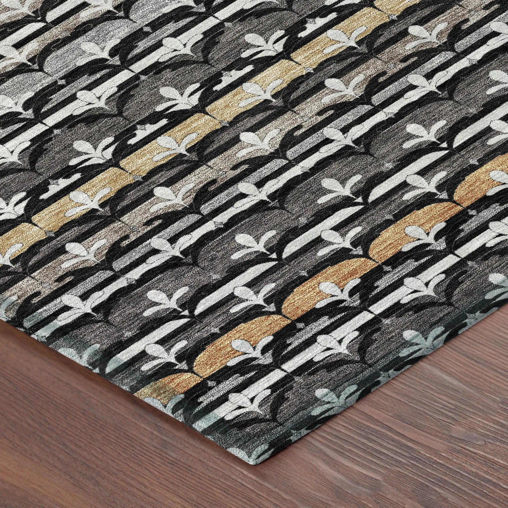 10' X 14' Black And Charcoal Damask Washable Indoor Outdoor Area Rug Homeroots Outdoor