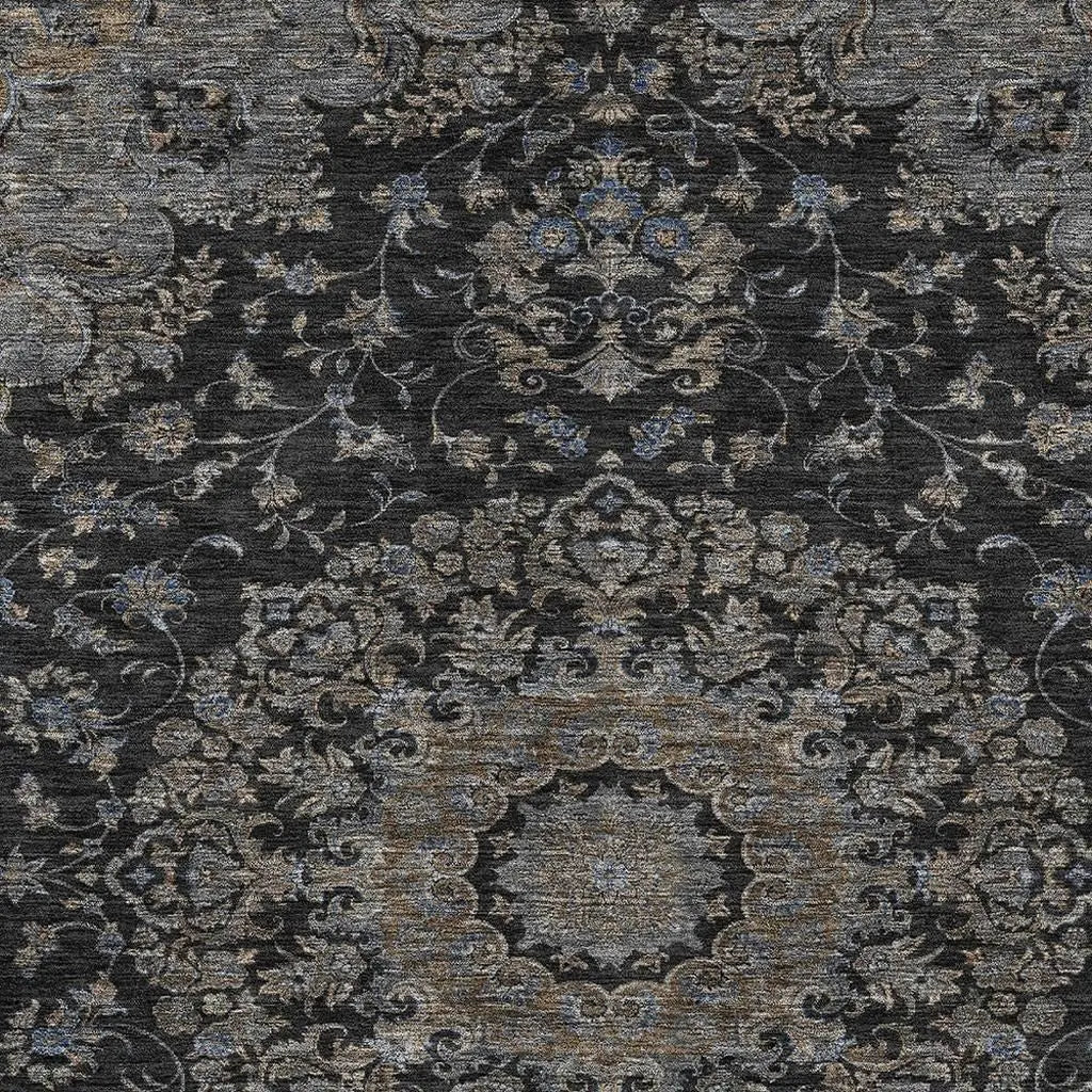 10' X 14' Black And Charcoal Floral Medallion Washable Indoor Outdoor Area Rug Homeroots Outdoor