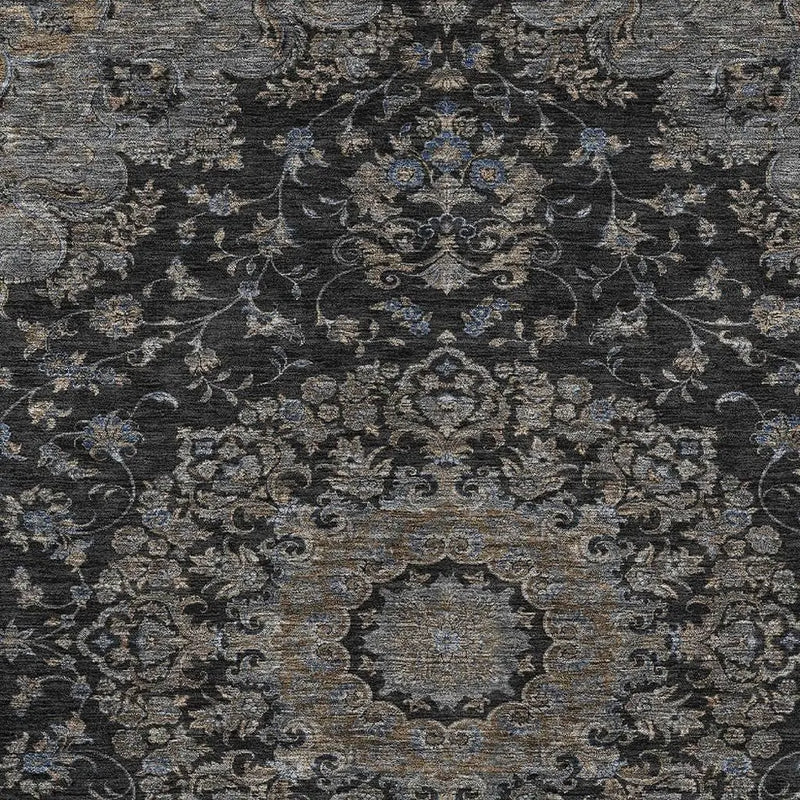 10' X 14' Black And Charcoal Floral Medallion Washable Indoor Outdoor Area Rug Homeroots Outdoor