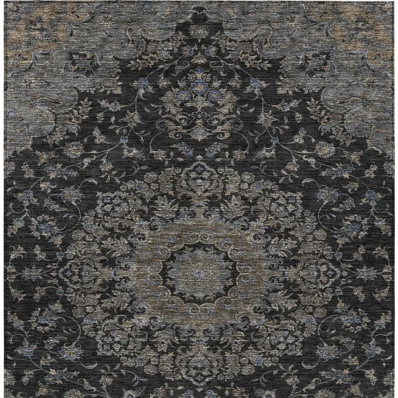 10' X 14' Black And Charcoal Floral Medallion Washable Indoor Outdoor Area Rug Homeroots Outdoor