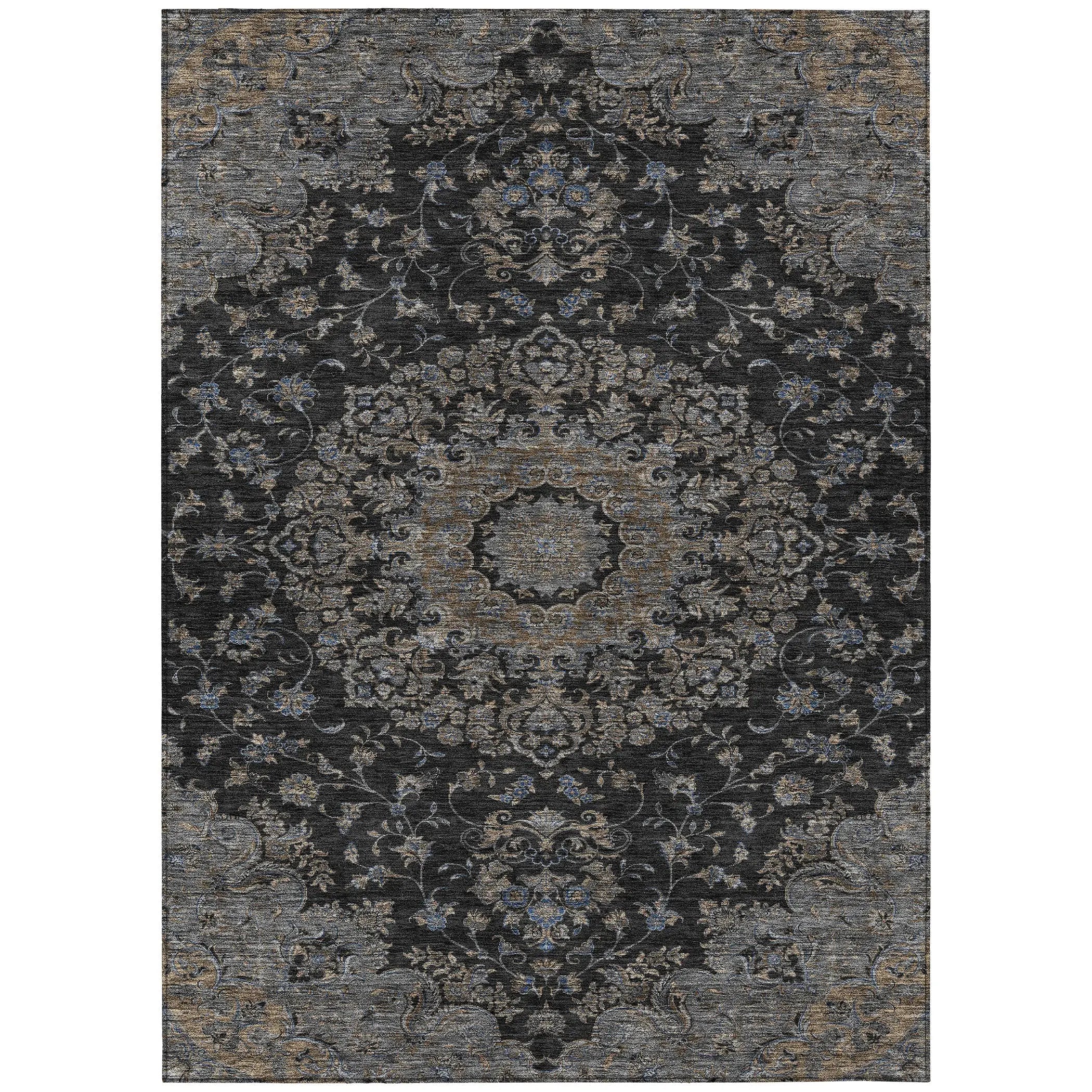 10' X 14' Black And Charcoal Floral Medallion Washable Indoor Outdoor Area Rug Homeroots Outdoor