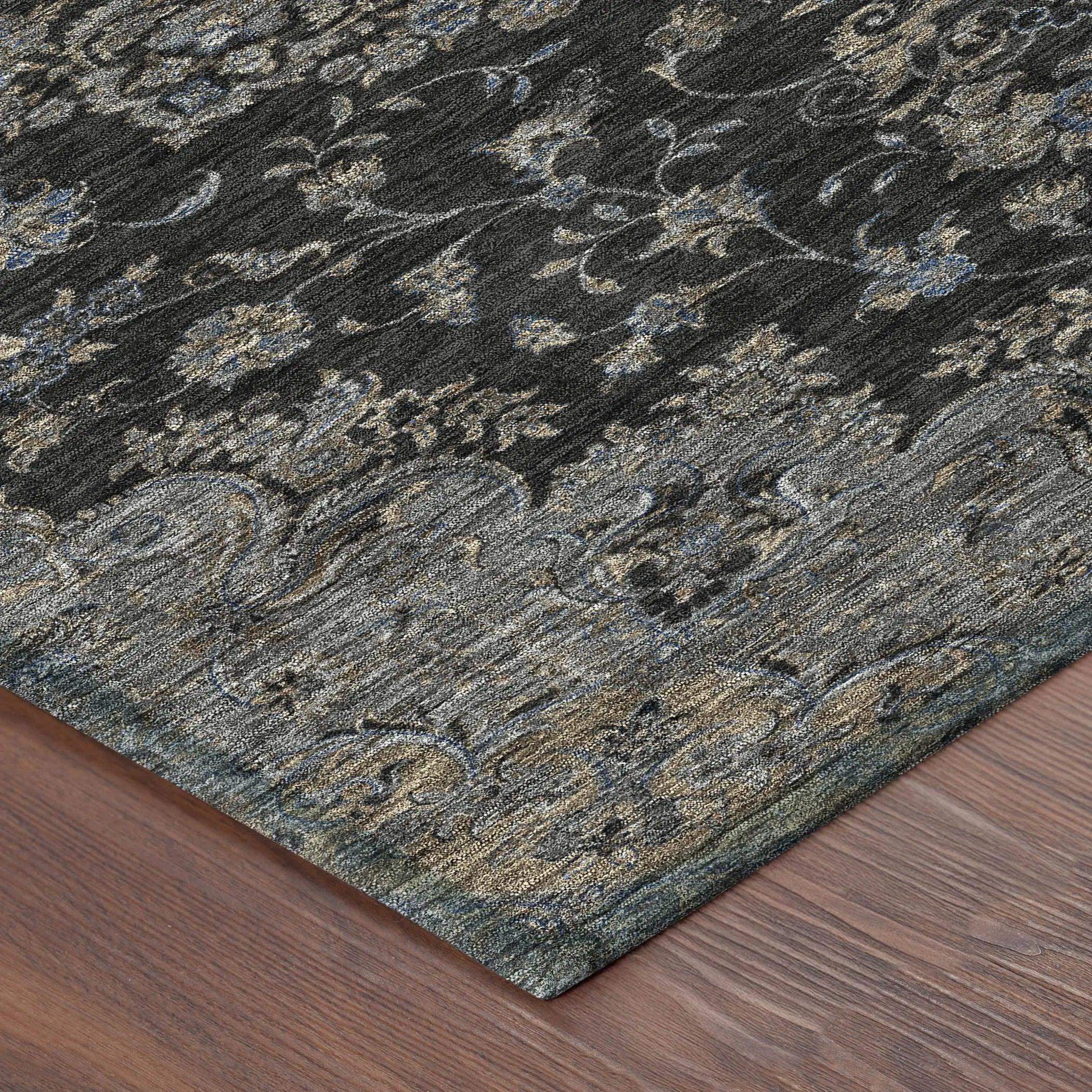 10' X 14' Black And Charcoal Floral Medallion Washable Indoor Outdoor Area Rug Homeroots Outdoor