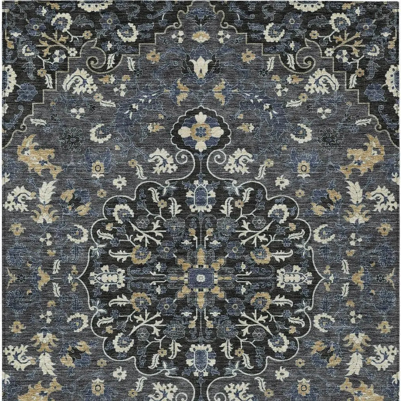 10' X 14' Black And Charcoal Floral Medallion Washable Indoor Outdoor Area Rug Homeroots Outdoor