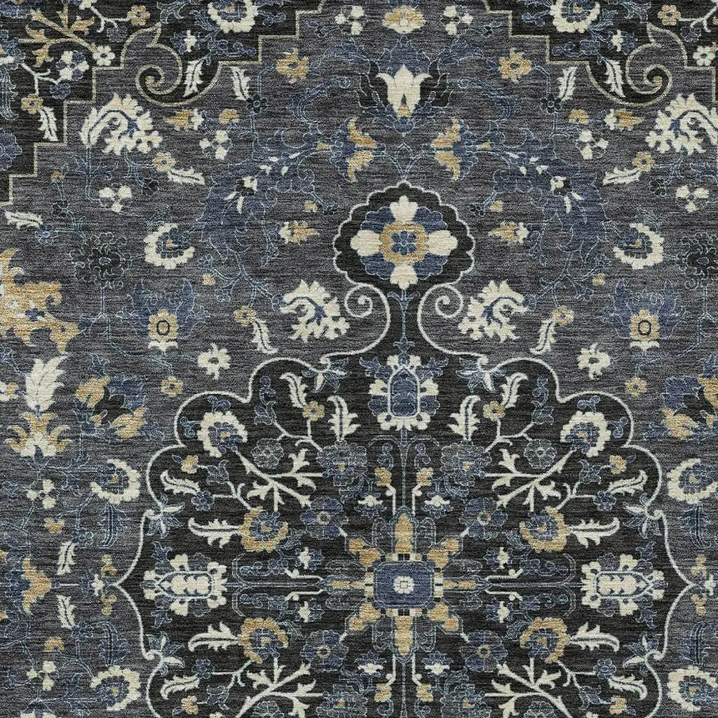 10' X 14' Black And Charcoal Floral Medallion Washable Indoor Outdoor Area Rug Homeroots Outdoor