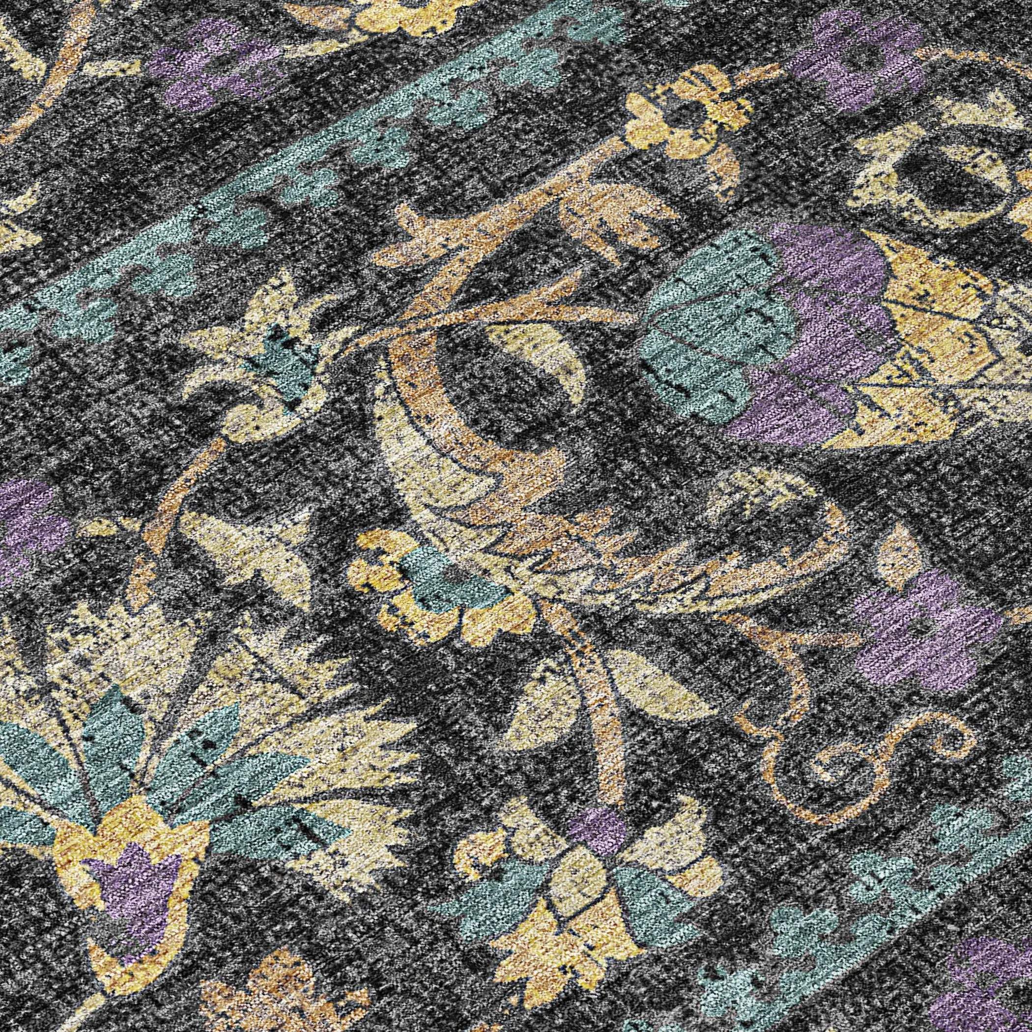 10' X 14' Black And Charcoal Floral Washable Indoor Outdoor Area Rug Homeroots Outdoor