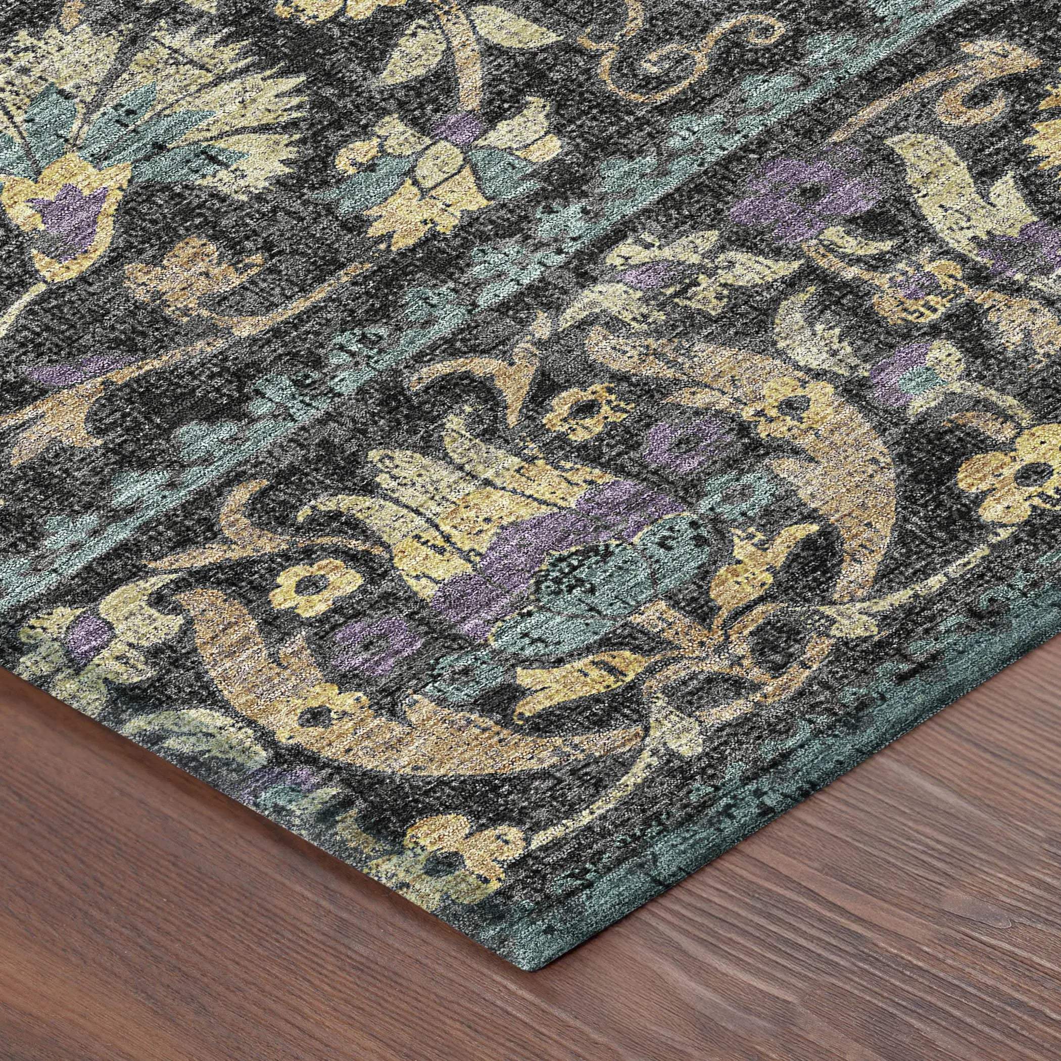 10' X 14' Black And Charcoal Floral Washable Indoor Outdoor Area Rug Homeroots Outdoor