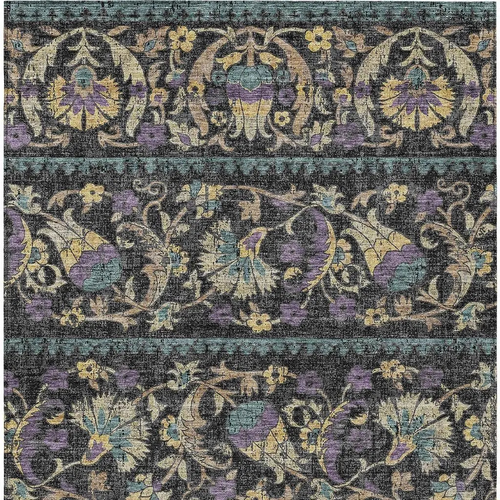 10' X 14' Black And Charcoal Floral Washable Indoor Outdoor Area Rug Homeroots Outdoor