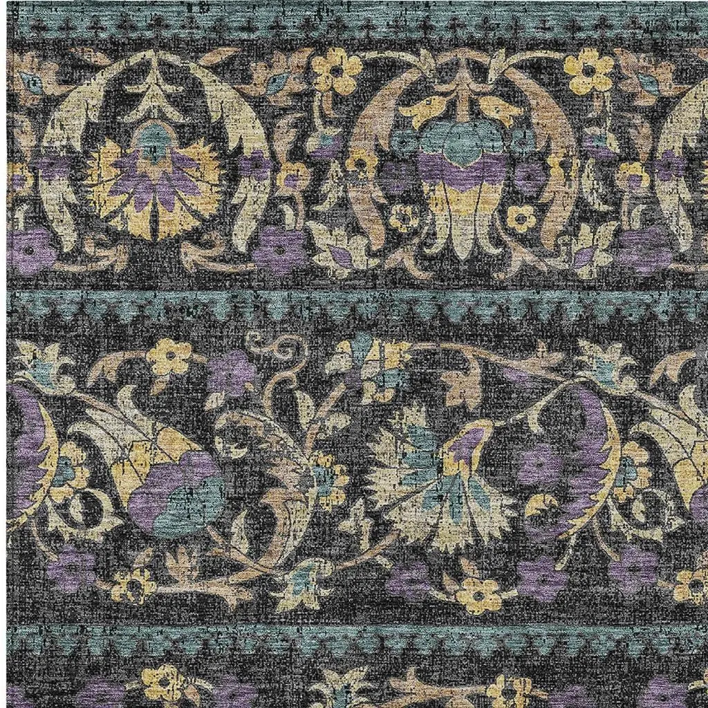 10' X 14' Black And Charcoal Floral Washable Indoor Outdoor Area Rug Homeroots Outdoor