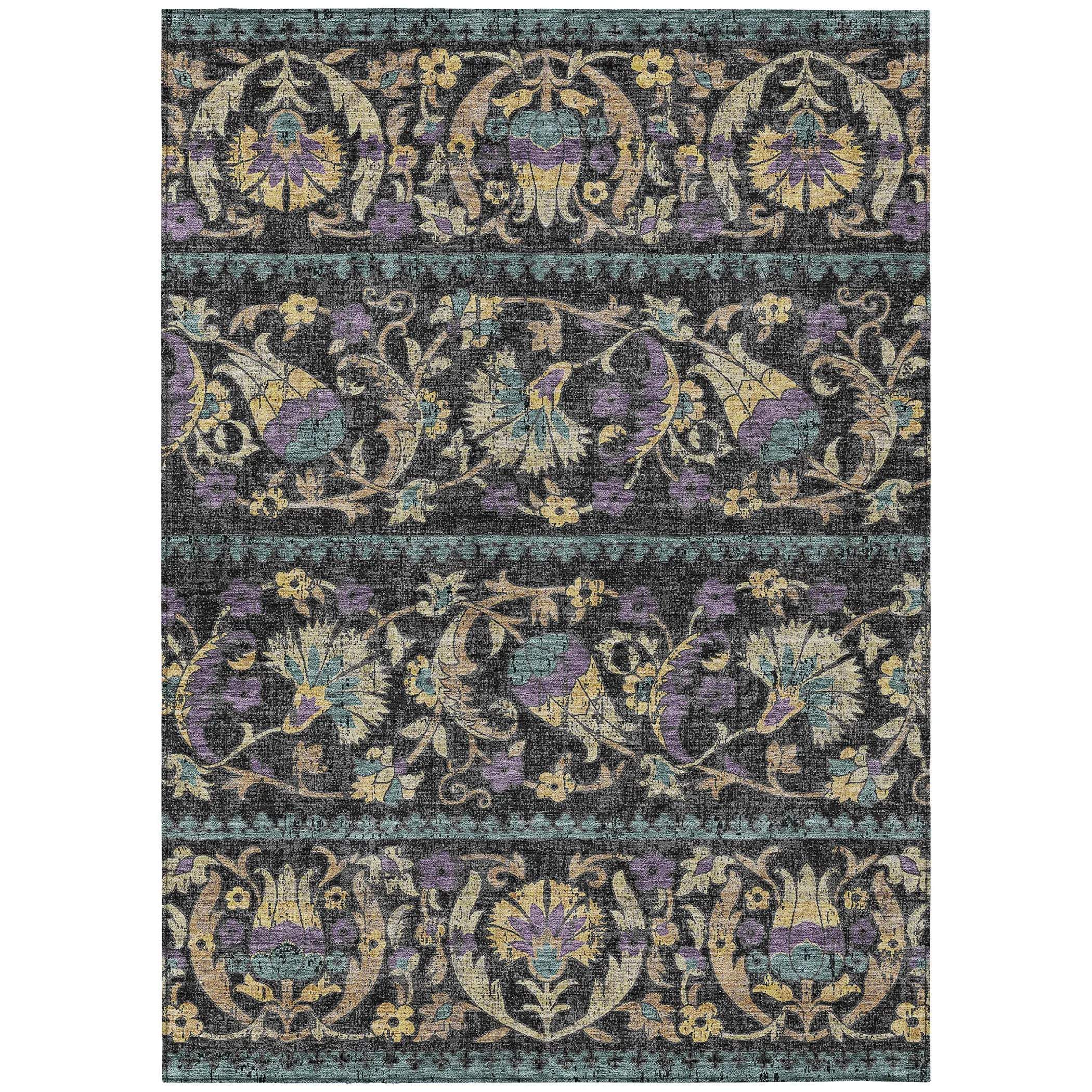 10' X 14' Black And Charcoal Floral Washable Indoor Outdoor Area Rug Homeroots Outdoor