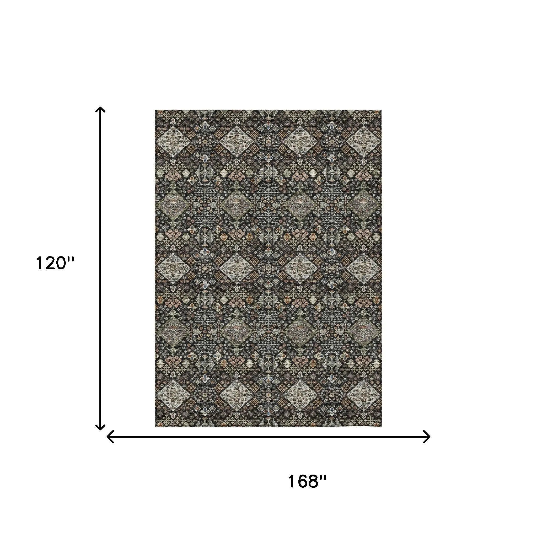 10' X 14' Black And Charcoal Geometric Washable Indoor Outdoor Area Rug Homeroots Outdoor