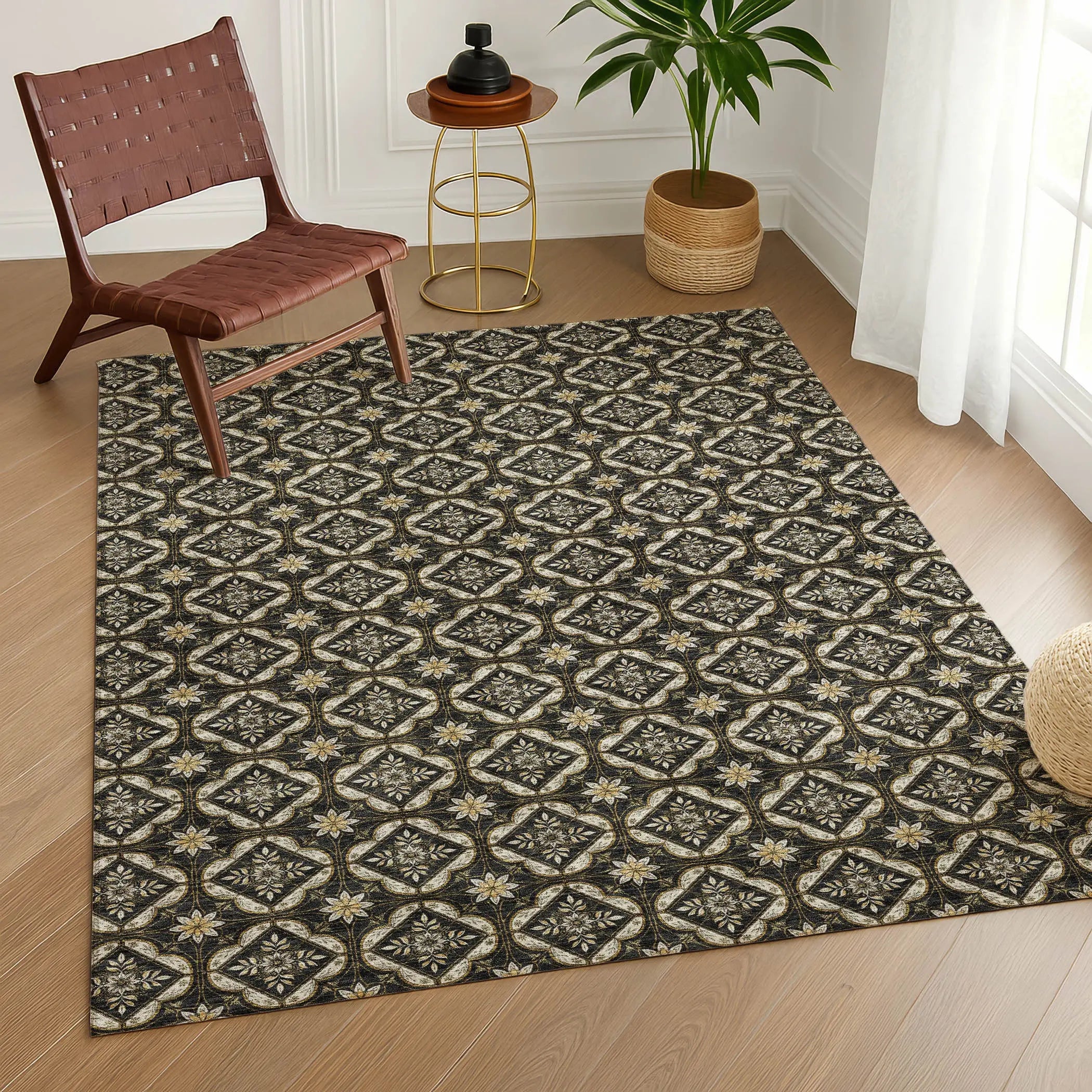 10' X 14' Black And Coffee Geometric Washable Indoor Outdoor Area Rug Homeroots Outdoor