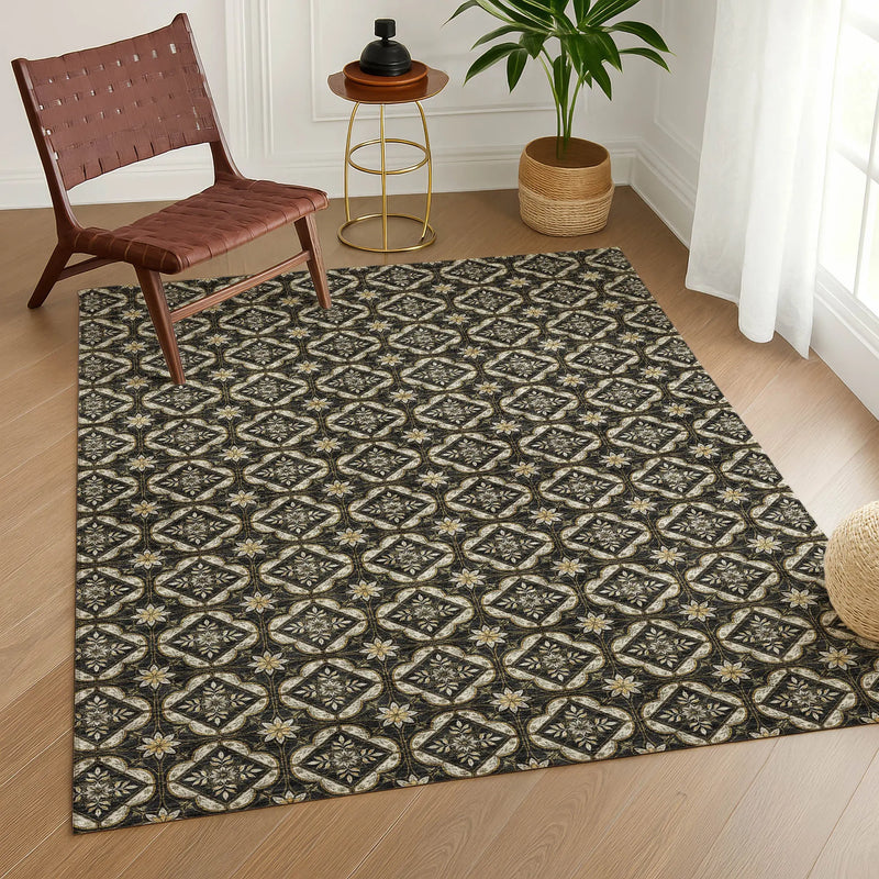 10' X 14' Black And Coffee Geometric Washable Indoor Outdoor Area Rug Homeroots Outdoor