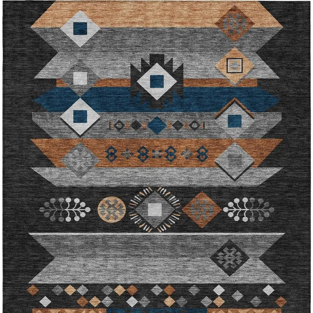 10' X 14' Black And Copper Geometric Washable Indoor Outdoor Area Rug Homeroots Outdoor