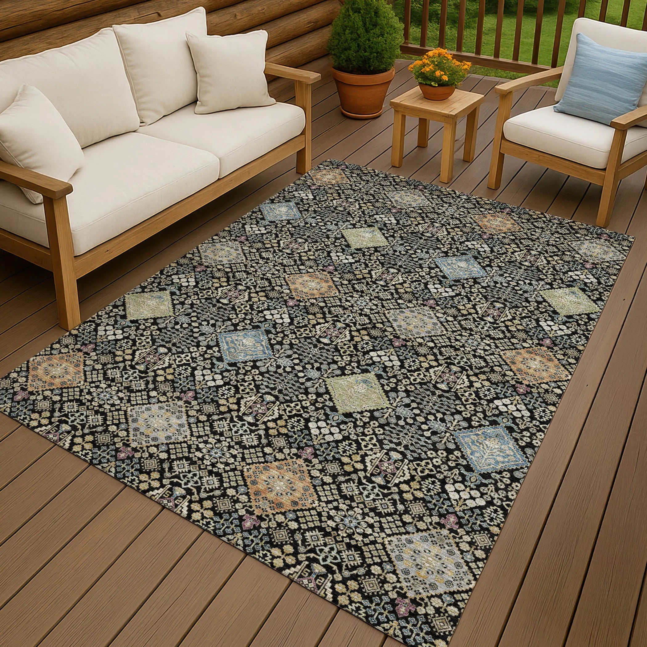 10' X 14' Black And Copper Oriental Washable Indoor Outdoor Area Rug Homeroots Outdoor
